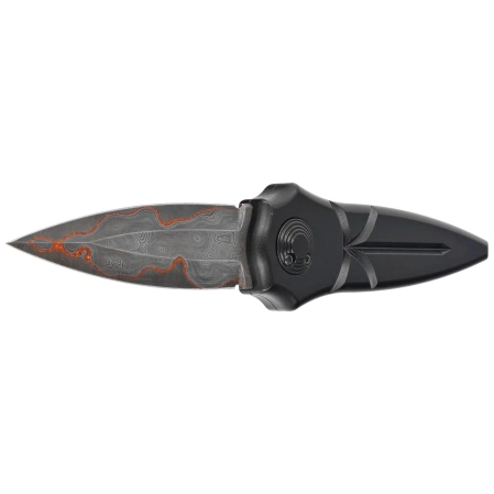 Nóż grawitacyjny Paragon Warlock-X Convergence Black Aluminium, Damascus Baker Forge Raindrop Gomai Copper Shim 80CRV (WLOCX-CV-B-BFD)