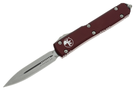 Nóż automatyczny OTF Microtech Ultratech D/E Merlot Red Aluminium, Stonewashed M390 by Tony Marfione (122-10MR)