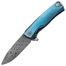 Nóż składany LionSteel ROK Blue Titanium, Chad Nichols Scrambled Damascus (ROK DD BL)