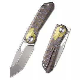 Nóż składany Remette Peregrine Falcon Tiger Stripe / Gold Titanium, Hand Grinding Pearlescent M390 (RTT1-C)