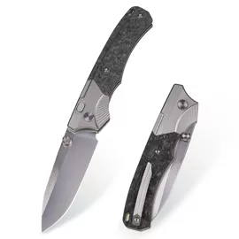 Nóż składany Remette WD107 Gray Titanium/Carbon Fiber, Hand Grinding Pearlescent M390