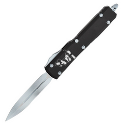 Nóż automatyczny OTF Microtech Ultratech D/E Steamboat Willie Signature Black Aluminium, Antique White M390 by Tony Marfione (122-1SB)