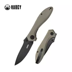 Nóż składany Kubey Ruckus Tan G10, Blackwashed AUS-10 by Sherif Manganas (KU314K)