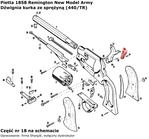 Dźwignia kurka ze sprężyną rewolwer Pietta 1858 Remington Army Shooter (440/TR)