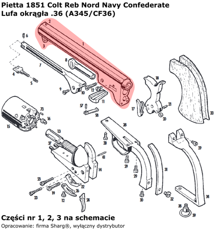 Lufa okrągła .36 Pietta 1851 Colt REB Nord Navy Confederate (A345/CF36)