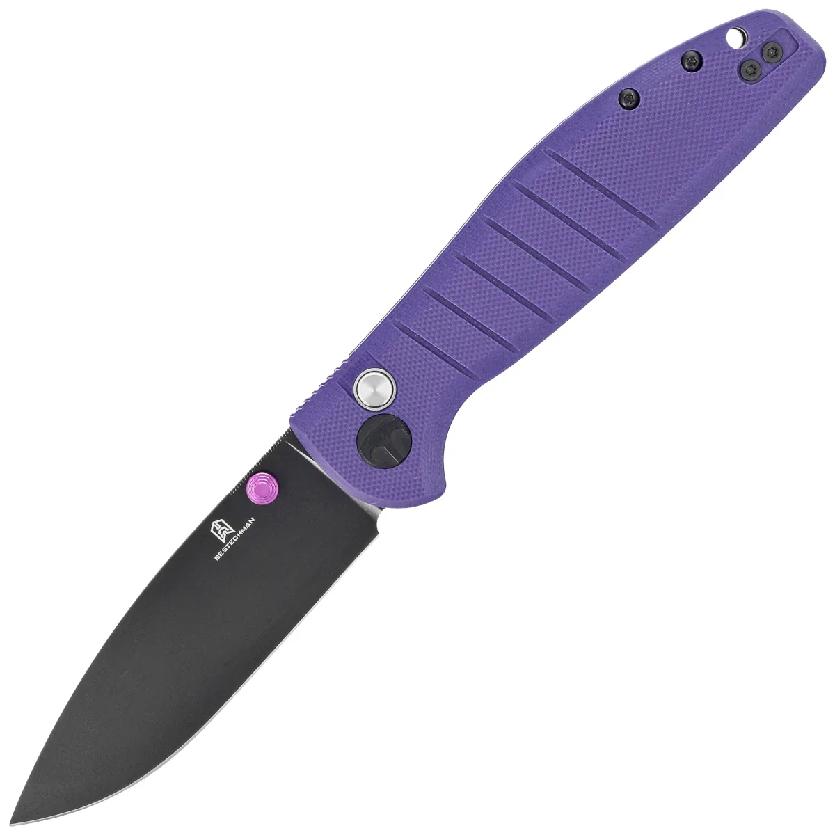 Nóż składany Bestechman Goodboy Purple G10, Black DLC D2 by Keanu Alfaro (BMK04F)