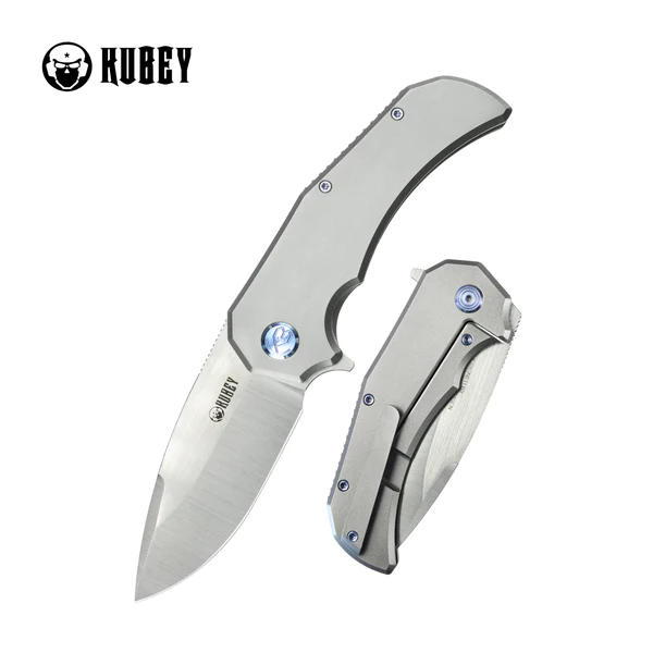 Nóż składany Kubey Bravo One Drop Point Grey Titanium, Satin M390 by Mikkel Willumsen (KB367A)