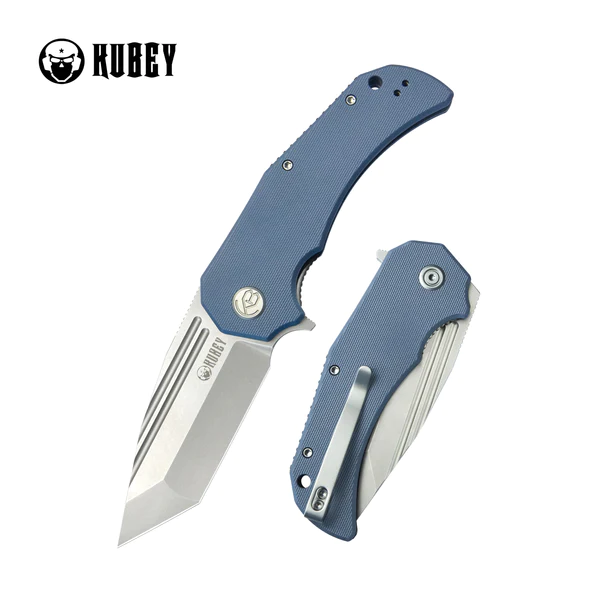 Nóż składany Kubey Bravo One Tanto Blue G10, Beadblasted AUS-10 by Mikkel Willumsen (KU318E)