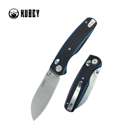 Nóż składany Kubey Breeze Black / Blue G10, Stonewashed 14C26N by Caleb Waldman (KU288D)