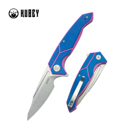 Nóż składany Kubey RBC-1 Blue / Pink G10, Stonewashed 14C28N by Sherif Manganas (KU373C)