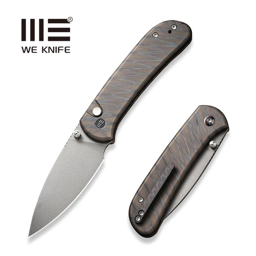 Nóż składany WE Knife Qubit Tiger Stripe Flamed Titanium, Grey Stonewashed CPM 20CV (WE22030F-4)