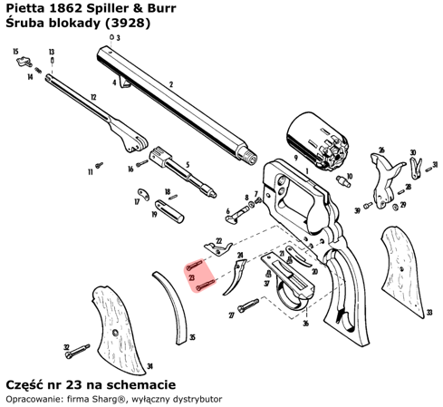 Śruba blokady bębna Pietta 1862 Spiller & Burr (3928)